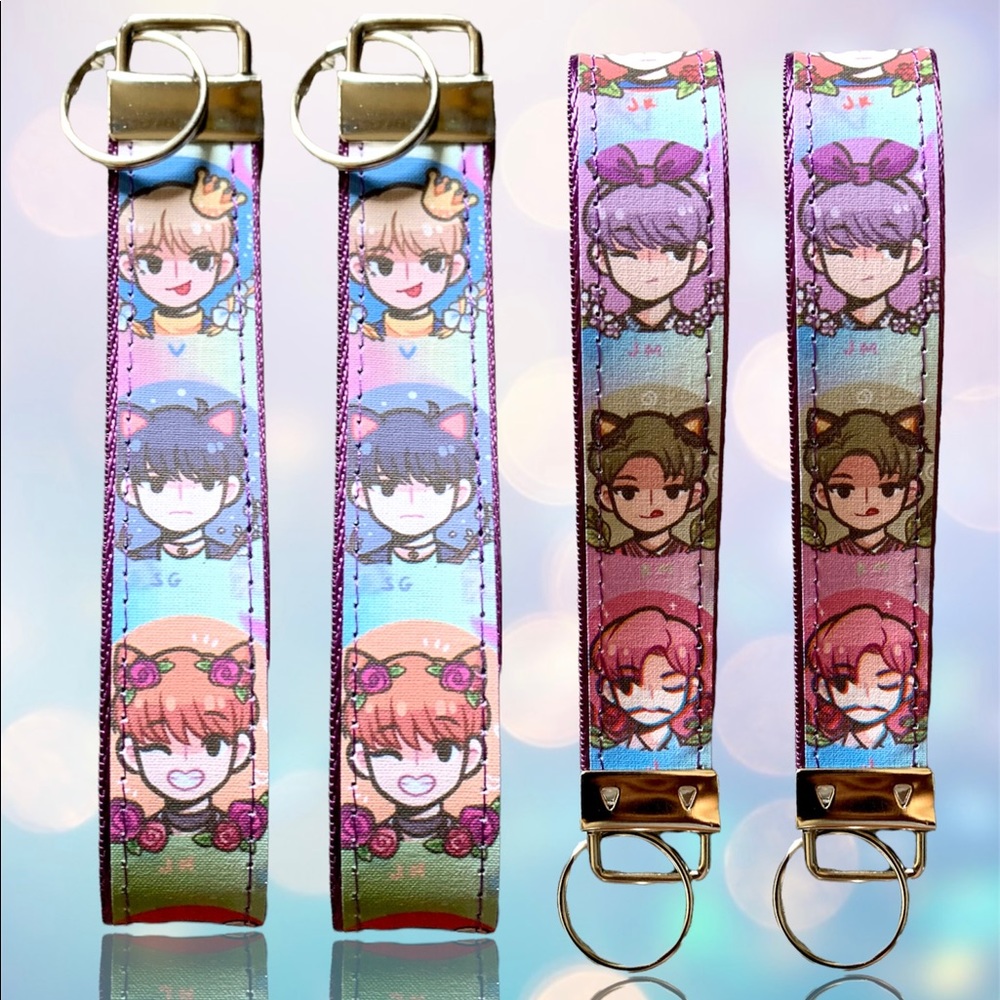 Kawaii style anime BTS wristlet, key fob.
